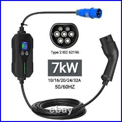 7KW 32A Switchable EV Charger Type2 & CEE Plug IEC62196 Electric Car Charging 5m